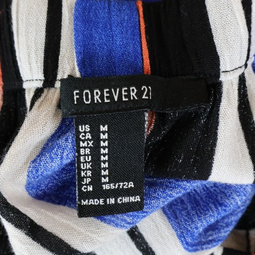 Forever 21 Pants Womens M Multicolor Striped High Rise Stretch Waist‎ Drawstring